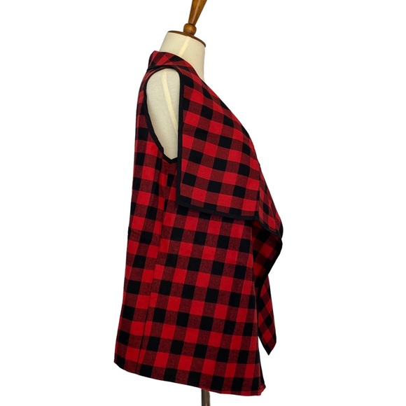 Red & Black Buffalo Plaid Asymmetric Open Vest - Picture 9 of 16